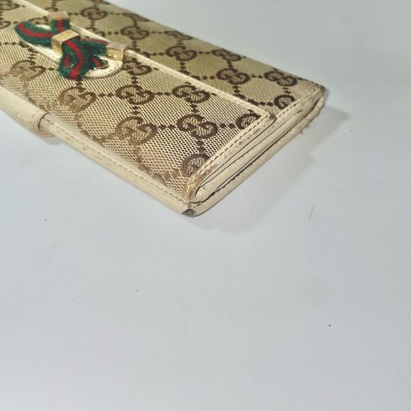 Gucci GG Logo Canvas Leather Trim Continental Wallet - Picture 14 of 15